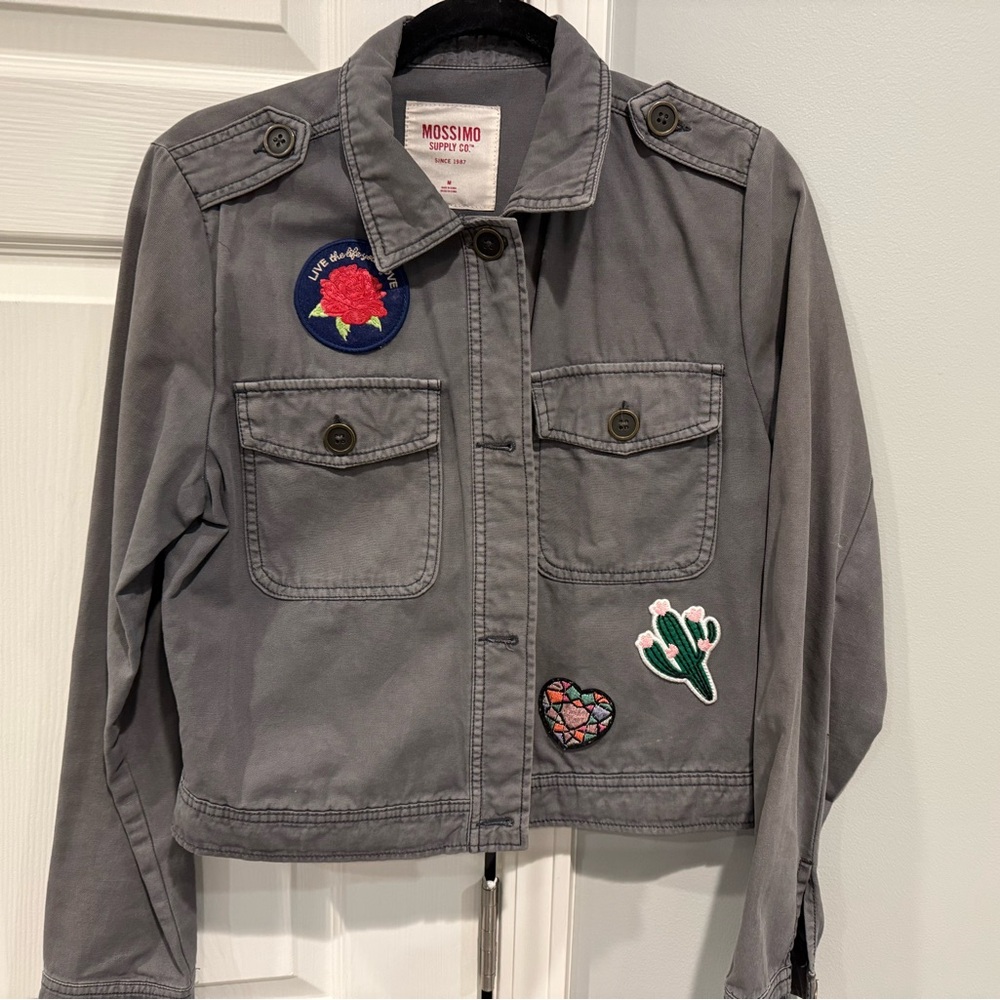 Mossimo Supply Co. Gray Jacket with Patches